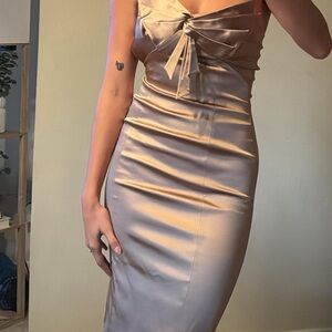 Karen Millen Strapless Dress in Light Brown